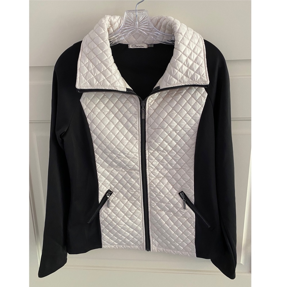Carmin black & white quilted zip up jacket (NWOT)